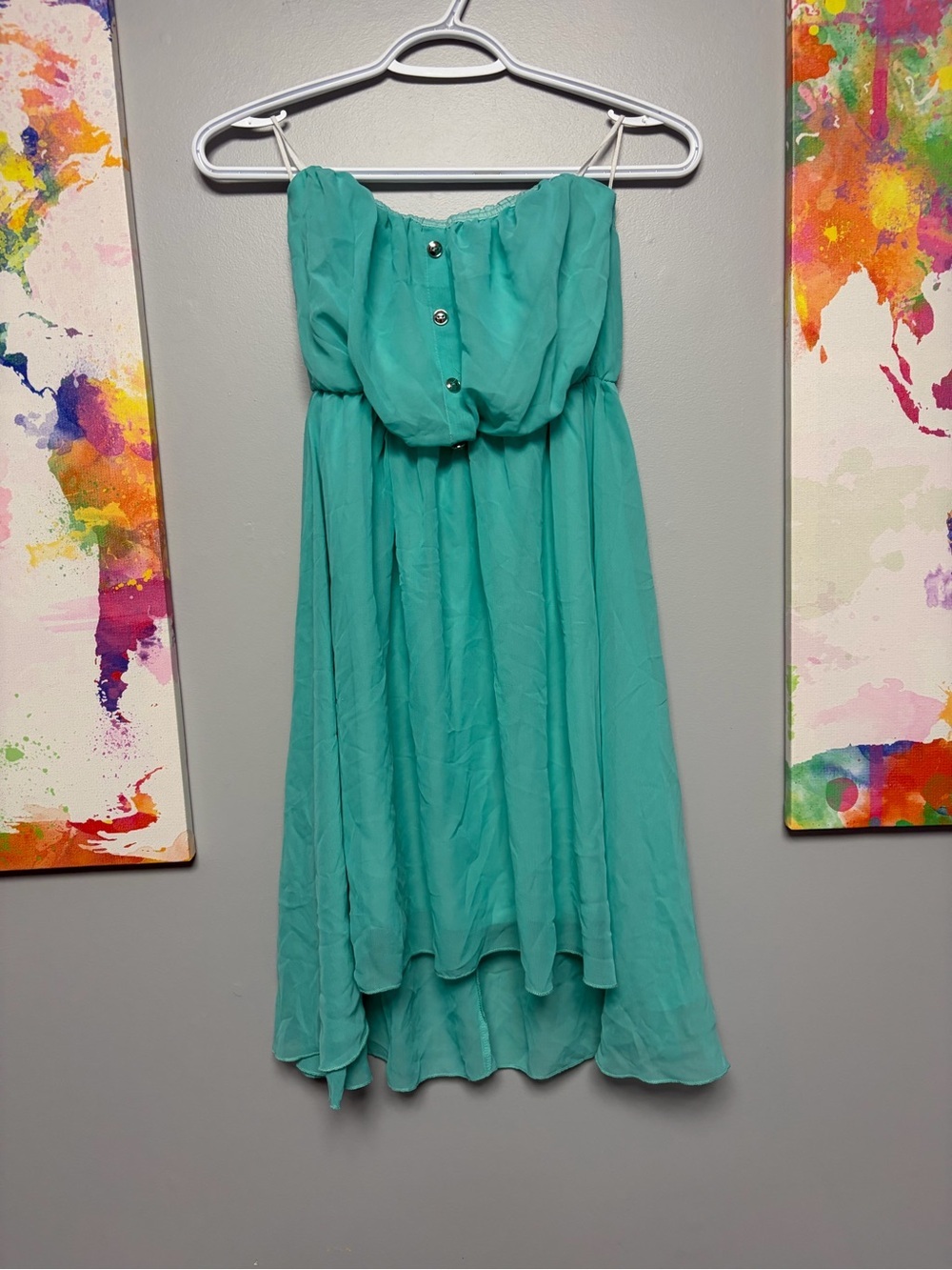 **3 for $15** Guess Strapless Aqua Dress with Button Detail